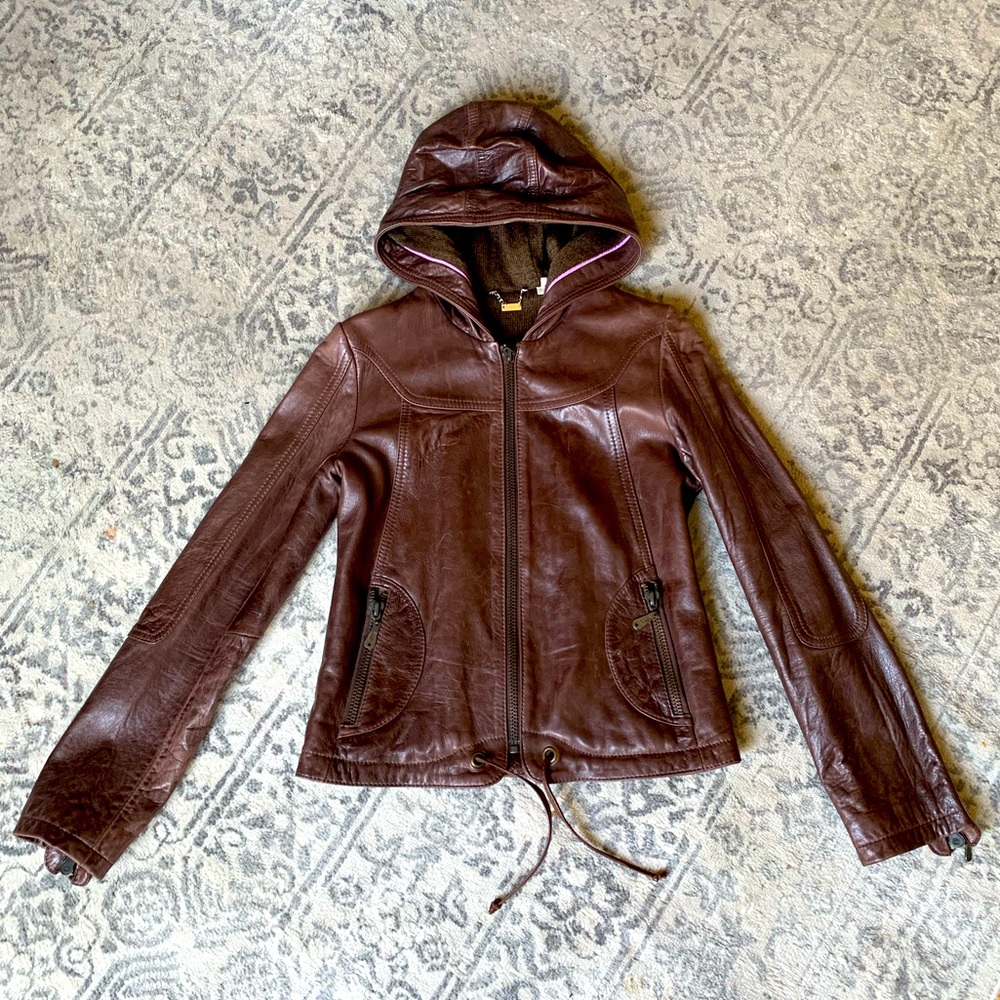 DOMA Brown Leather Hooded Jacket